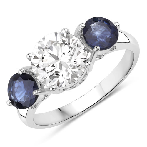 Sapphire-4.30 Carat Genuine Blue Sapphire and Lab Grown Diamond 14K White Gold Ring
