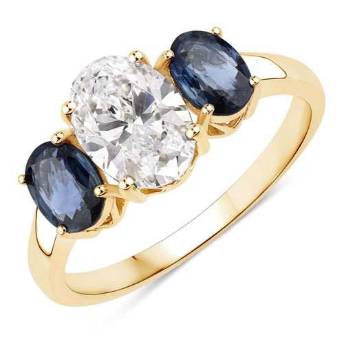 Sapphire-2.21 Carat Genuine Blue Sapphire and Lab Grown Diamond 14K Yellow Gold Ring