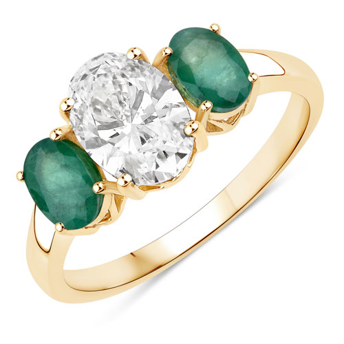 Emerald-2.13 Carat Genuine Emerald and Lab Grown Diamond 14K Yellow Gold Ring