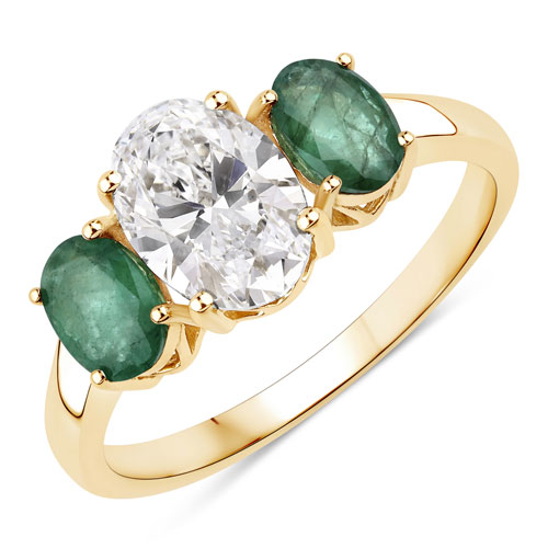 Emerald-2.13 Carat Genuine Zambian Emerald and Lab Grown Diamond 14K Yellow Gold Ring