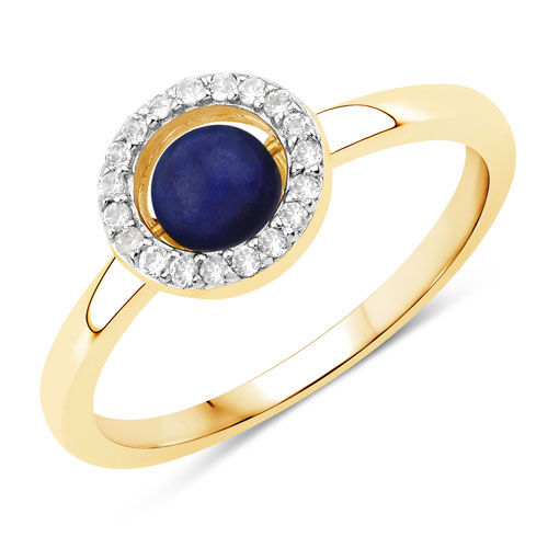 Rings-1.45 Carat Genuine Lapis and White Topaz .925 Sterling Silver Ring