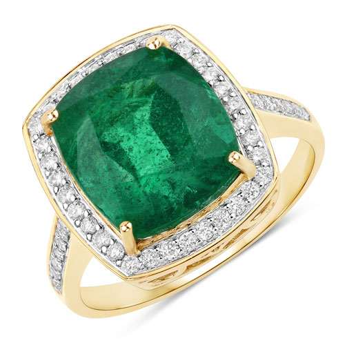 Emerald-IGI Certified 6.94 Carat Genuine Zambian Emerald and White Diamond 14K Yellow Gold Ring