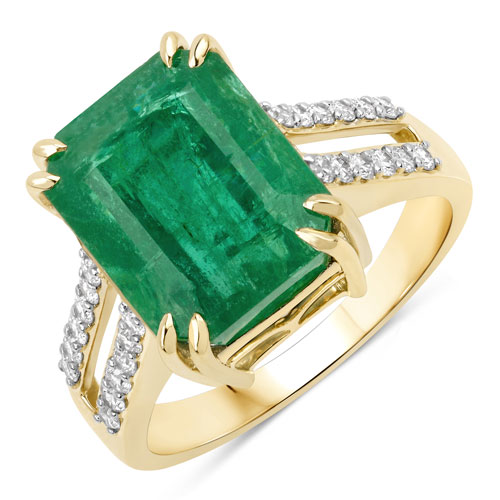 Emerald-IGI Certified 8.49 Carat Genuine Zambian Emerald and White Diamond 14K Yellow Gold Ring