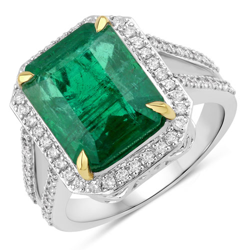 Emerald-IGI Certified 6.91 Carat Genuine Zambian Emerald and White Diamond 14K Yellow & White Gold Ring