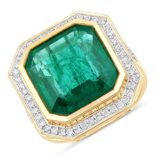 Emerald-IGI Certified 8.94 Carat Genuine Zambian Emerald and White Diamond 14K Yellow Gold Ring