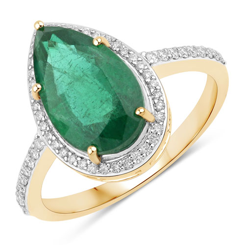 Emerald-IGI Certified 3.62 Carat Genuine Zambian Emerald and White Diamond 14K Yellow Gold Ring