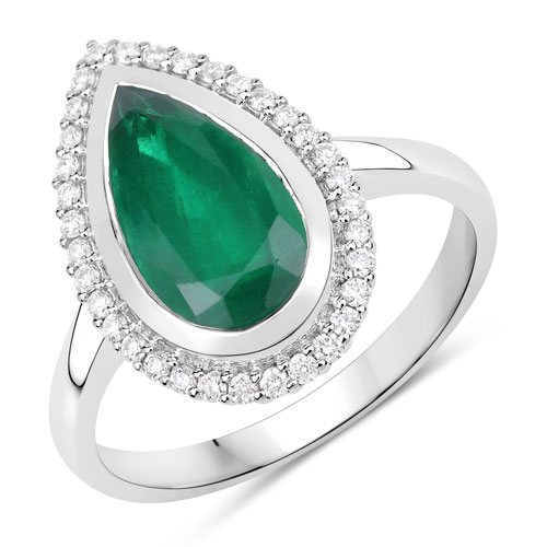 Emerald-IGI Certified 2.81 Carat Genuine Zambian Emerald and White Diamond 14K White Gold Ring