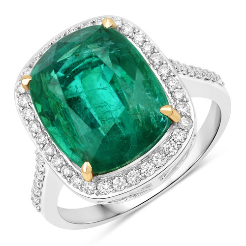 Emerald-IGI Certified 8.49 Carat Genuine Zambian Emerald and White Diamond 14K Yellow & White Gold Ring