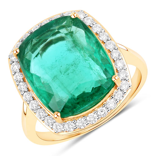 Emerald-IGI Certified 8.23 Carat Genuine Zambian Emerald and White Diamond 14K Yellow Gold Ring