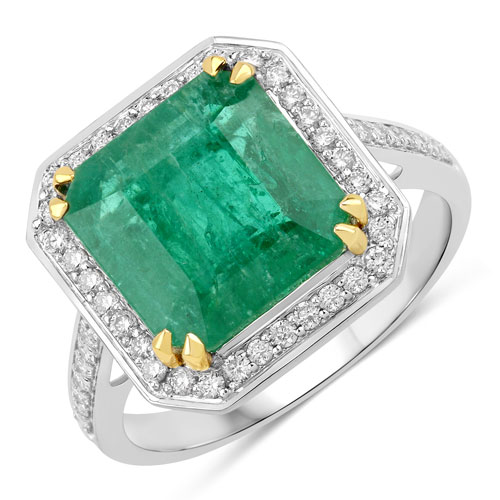 Emerald-IGI Certified 5.46 Carat Genuine Zambian Emerald and White Diamond 14K Yellow & White Gold Ring