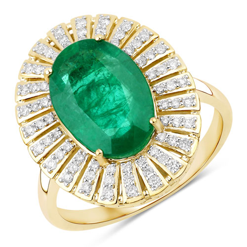 Emerald-IGI Certified 4.00 Carat Genuine Zambian Emerald and White Diamond 14K Yellow Gold Ring