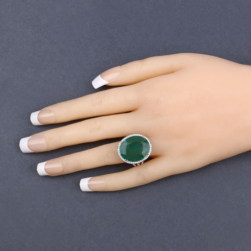 IGI Certified 13.48 Carat Genuine Zambian Emerald and White Diamond 14K Yellow Gold Ring