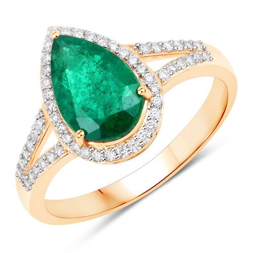 Emerald-IGI Certified 1.77 Carat Genuine Zambian Emerald and White Diamond 14K Yellow Gold Ring
