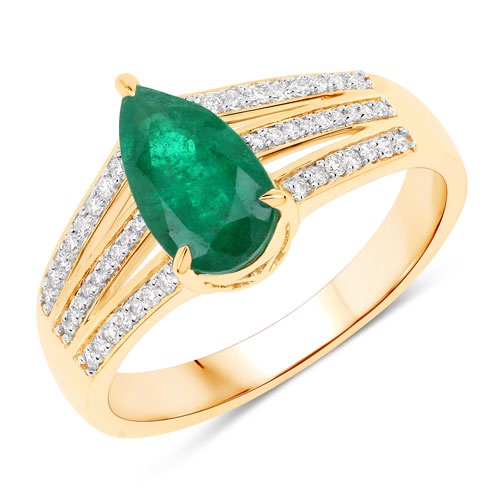 Emerald-IGI Certified 1.59 Carat Genuine Zambian Emerald and White Diamond 14K Yellow Gold Ring