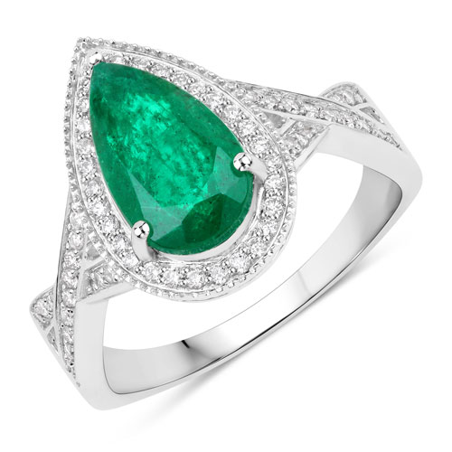 Emerald-IGI Certified 2.24 Carat Genuine Zambian Emerald and White Diamond 14K White Gold Ring