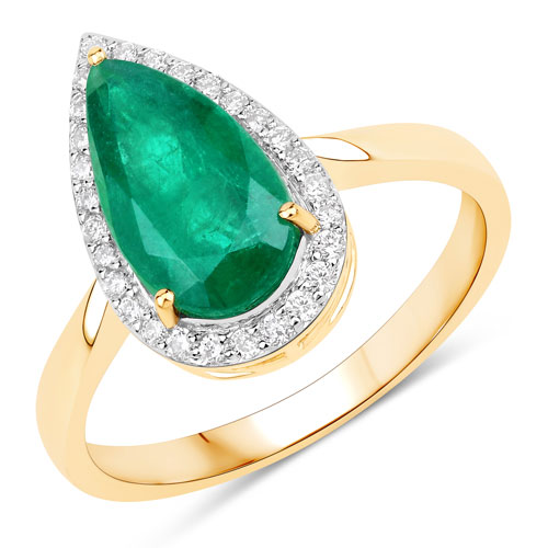Emerald-IGI Certified 2.30 Carat Genuine Zambian Emerald and White Diamond 14K Yellow Gold Ring