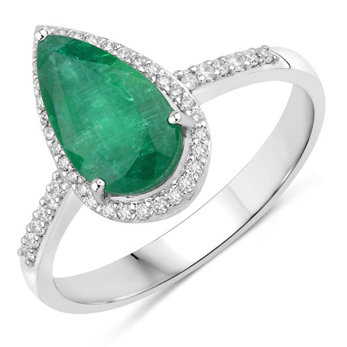 Emerald-IGI Certified 1.98 Carat Genuine Zambian Emerald and White Diamond 14K White Gold Ring