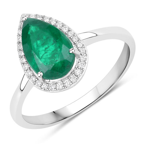 Emerald-IGI Certified 1.85 Carat Genuine Zambian Emerald and White Diamond 14K White Gold Ring