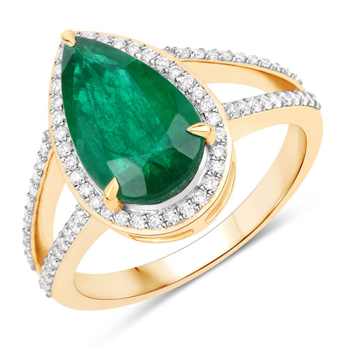 Emerald-IGI Certified 3.09 Carat Genuine Zambian Emerald and White Diamond 14K Yellow Gold Ring