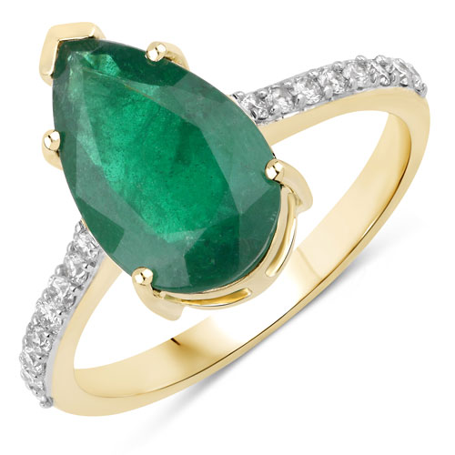 Emerald-IGI Certified 3.15 Carat Genuine Zambian Emerald and White Diamond 14K Yellow Gold Ring