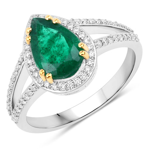 Emerald-IGI Certified 1.79 Carat Genuine Zambian Emerald and White Diamond 14K Yellow & White Gold Ring
