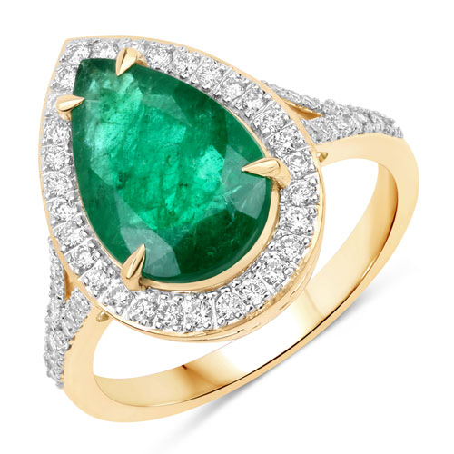 Emerald-IGI Certified 3.54 Carat Genuine Zambian Emerald and White Diamond 14K Yellow Gold Ring