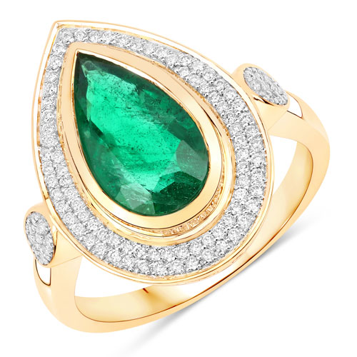 Emerald-IGI Certified 2.42 Carat Genuine Zambian Emerald and White Diamond 14K Yellow Gold Ring