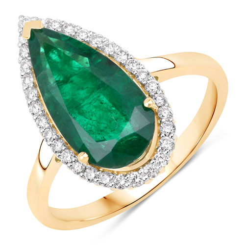 Emerald-IGI Certified 3.20 Carat Genuine Zambian Emerald and White Diamond 14K Yellow Gold Ring
