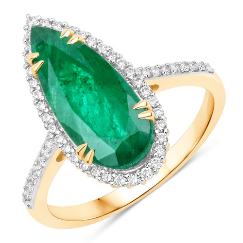 Emerald-IGI Certified 3.39 Carat Genuine Zambian Emerald and White Diamond 14K Yellow Gold Ring