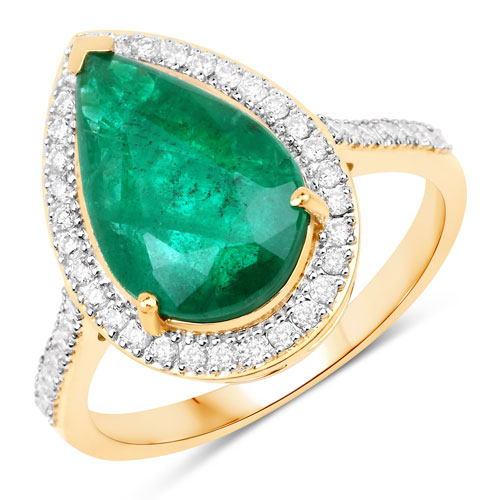 Emerald-IGI Certified 3.71 Carat Genuine Zambian Emerald and White Diamond 14K Yellow Gold Ring