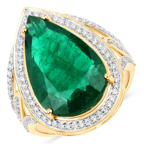 Emerald-IGI Certified 7.70 Carat Genuine Zambian Emerald and White Diamond 14K Yellow Gold Ring