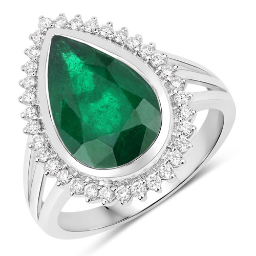 Emerald-IGI Certified 4.01 Carat Genuine Zambian Emerald and White Diamond 14K White Gold Ring