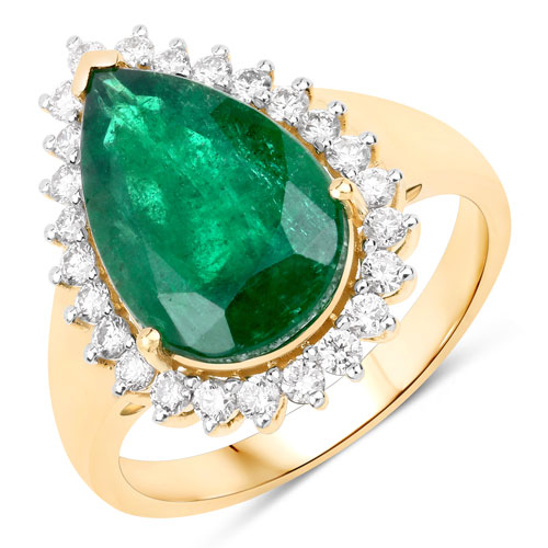 Emerald-IGI Certified 4.66 Carat Genuine Zambian Emerald and White Diamond 14K Yellow Gold Ring