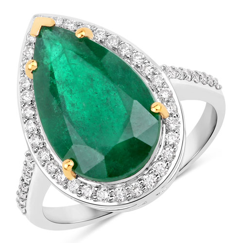Emerald-IGI Certified 5.94 Carat Genuine Zambian Emerald and White Diamond 14K Yellow & White Gold Ring