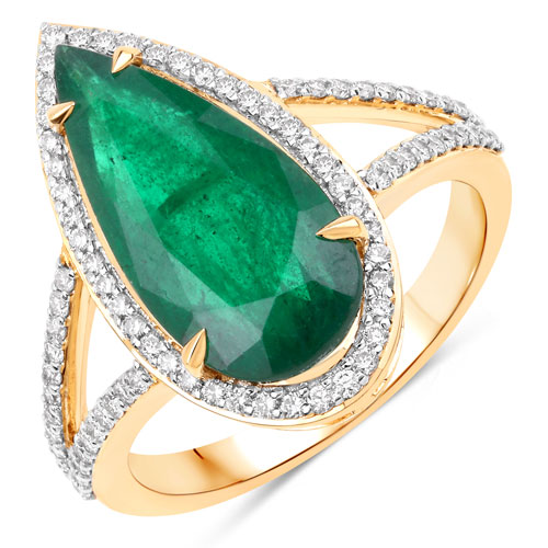 Emerald-IGI Certified 4.08 Carat Genuine Zambian Emerald and White Diamond 14K Yellow Gold Ring