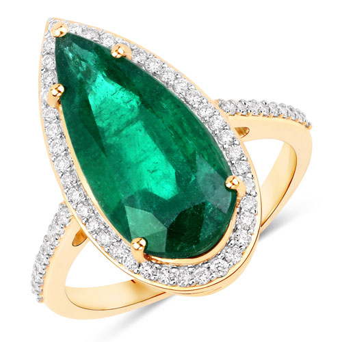Emerald-IGI Certified 5.00 Carat Genuine Zambian Emerald and White Diamond 14K Yellow Gold Ring