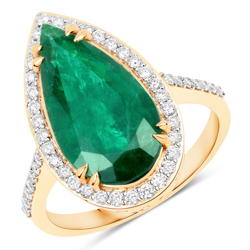 Emerald-IGI Certified 5.07 Carat Genuine Zambian Emerald and White Diamond 14K Yellow Gold Ring