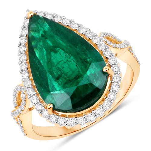 Emerald-IGI Certified 5.40 Carat Genuine Zambian Emerald and White Diamond 14K Yellow Gold Ring