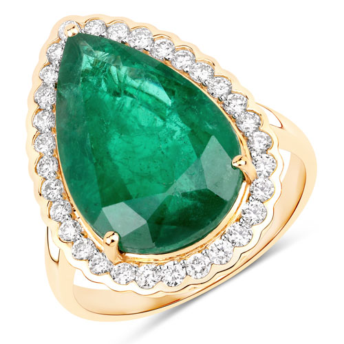 Emerald-IGI Certified 8.56 Carat Genuine Zambian Emerald and White Diamond 14K Yellow Gold Ring