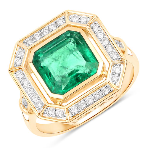Emerald-IGI Certified 2.87 Carat Genuine Zambian Emerald and White Diamond 14K Yellow Gold Ring