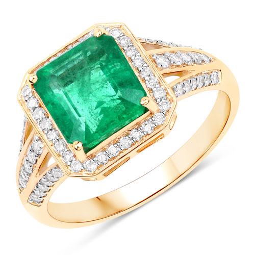 Emerald-IGI Certified 2.60 Carat Genuine Zambian Emerald and White Diamond 14K Yellow Gold Ring