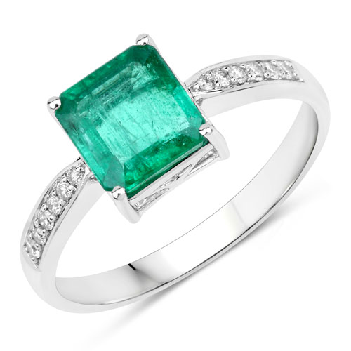 Emerald-IGI Certified 1.55 Carat Genuine Zambian Emerald and White Diamond 14K White Gold Ring