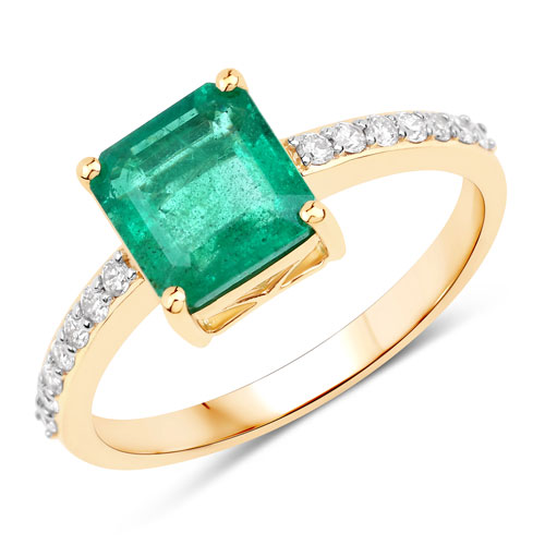 Emerald-IGI Certified 1.87 Carat Genuine Zambian Emerald and White Diamond 14K Yellow Gold Ring