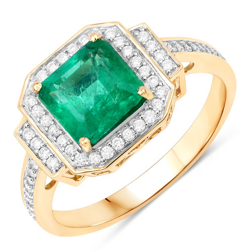 Emerald-IGI Certified 1.97 Carat Genuine Zambian Emerald and White Diamond 14K Yellow Gold Ring