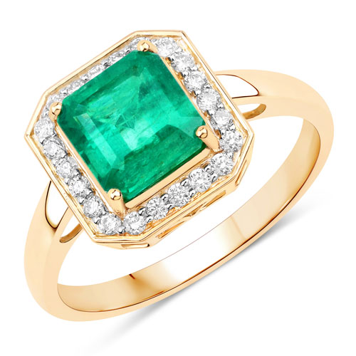 Emerald-IGI Certified 2.02 Carat Genuine Zambian Emerald and White Diamond 14K Yellow Gold Ring
