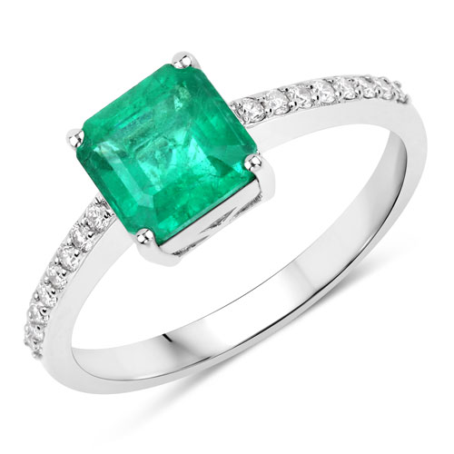 Emerald-IGI Certified 1.56 Carat Genuine Zambian Emerald and White Diamond 14K White Gold Ring