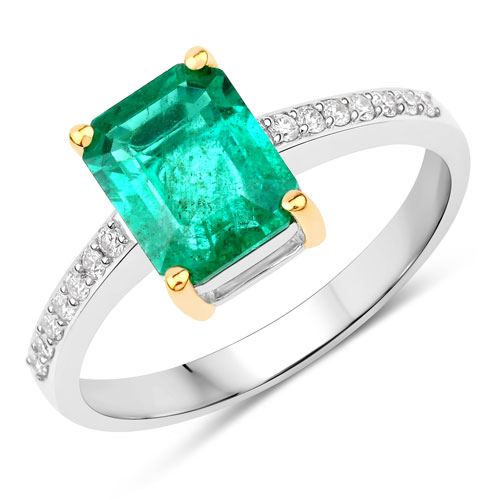 Emerald-IGI Certified 1.82 Carat Genuine Zambian Emerald and White Diamond 14K Yellow & White Gold Ring