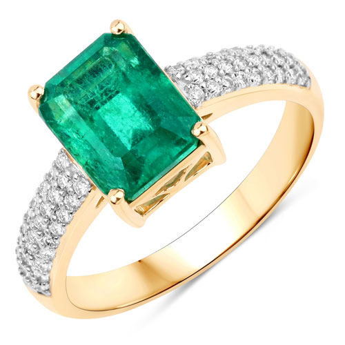 Emerald-IGI Certified 2.52 Carat Genuine Zambian Emerald and White Diamond 14K Yellow Gold Ring