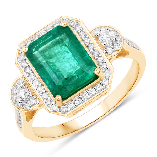 Emerald-IGI Certified 2.87 Carat Genuine Zambian Emerald and White Diamond 14K Yellow Gold Ring