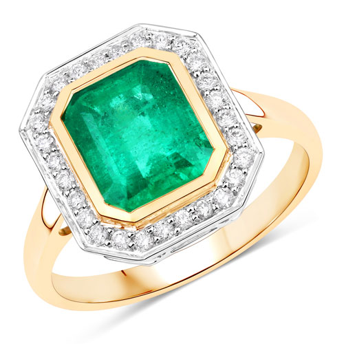 Emerald-IGI Certified 2.56 Carat Genuine Zambian Emerald and White Diamond 14K Yellow & White Gold Ring